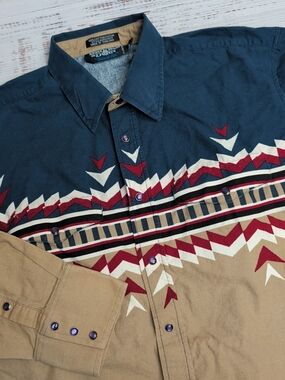Vintage Brooks & Dunn Panhandle Slim 2 Tone Western Shirt Lg Aztec Pearl Snap